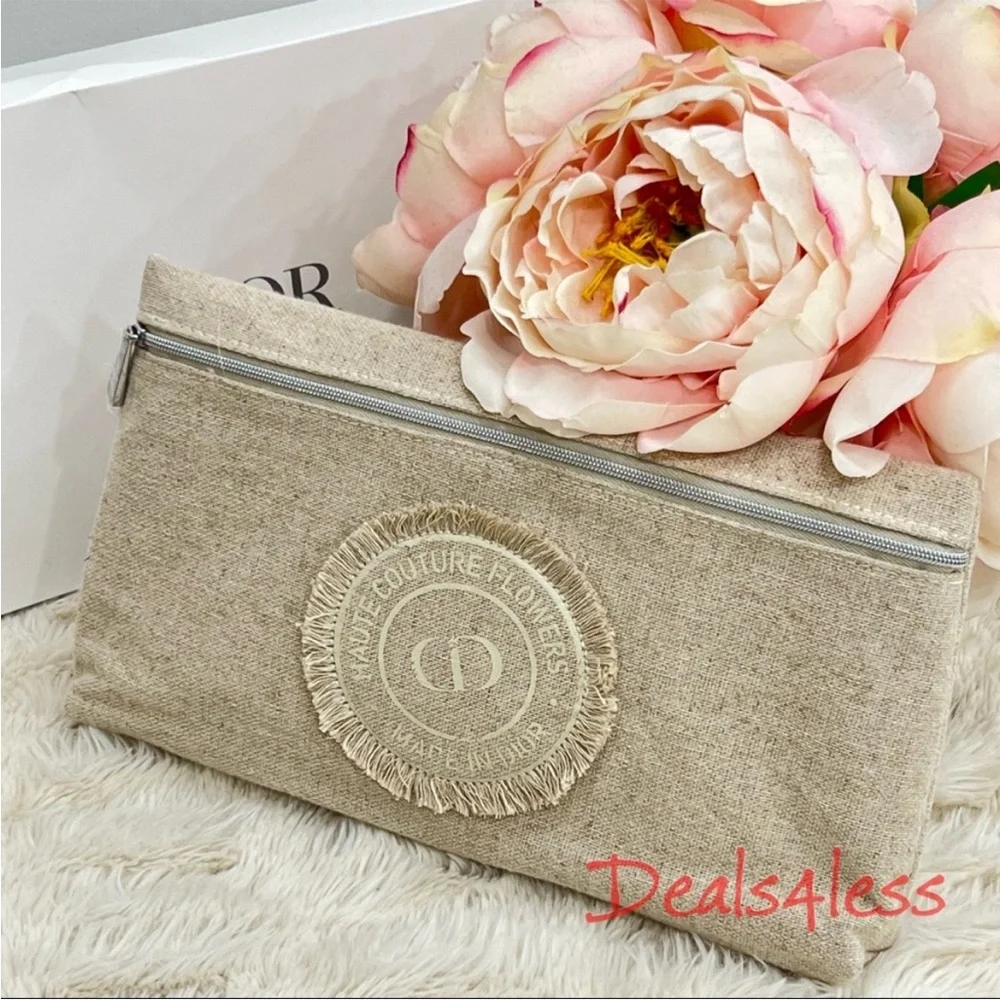 Dior Pouch Cosmetic Bag Travel Case Clutch Haute Couture Flowers Canvas NEW